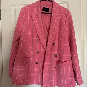 Pink Eloquii blazer with gold buttons